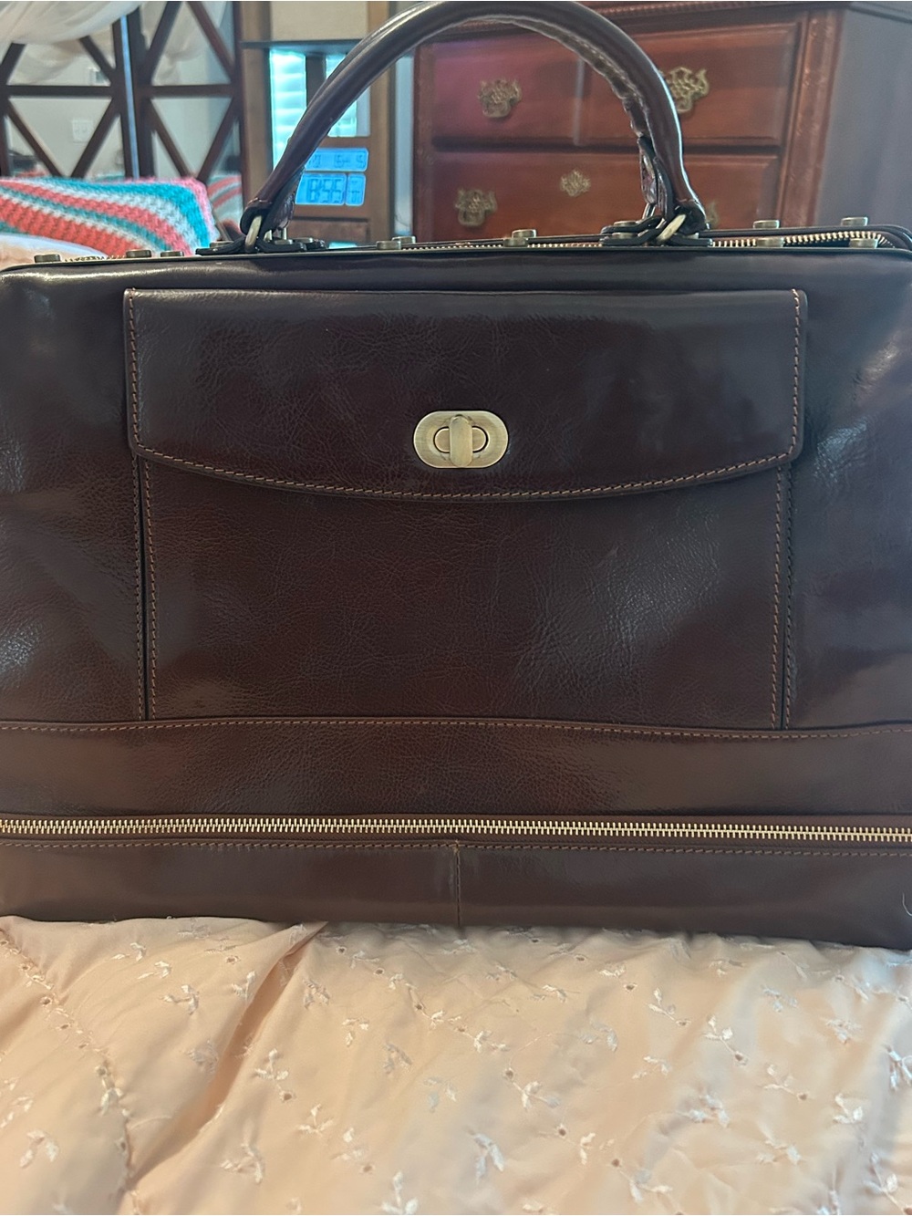 Classic Men's Leather Briefcase in Dark Brown